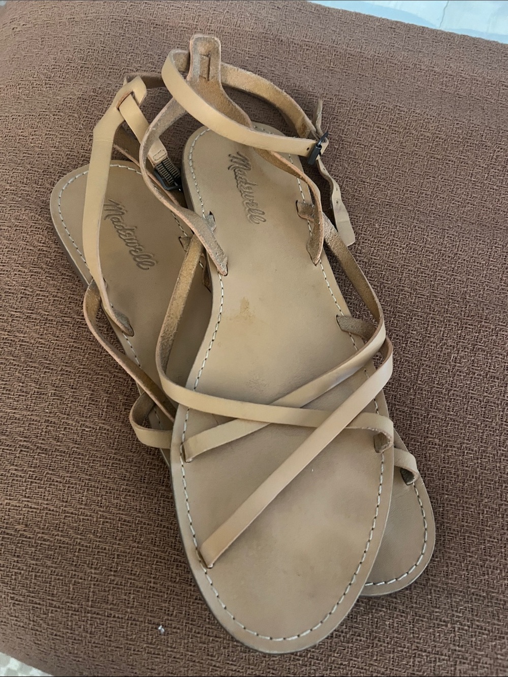 Madewell Tan Leather Strappy Flat Sandals